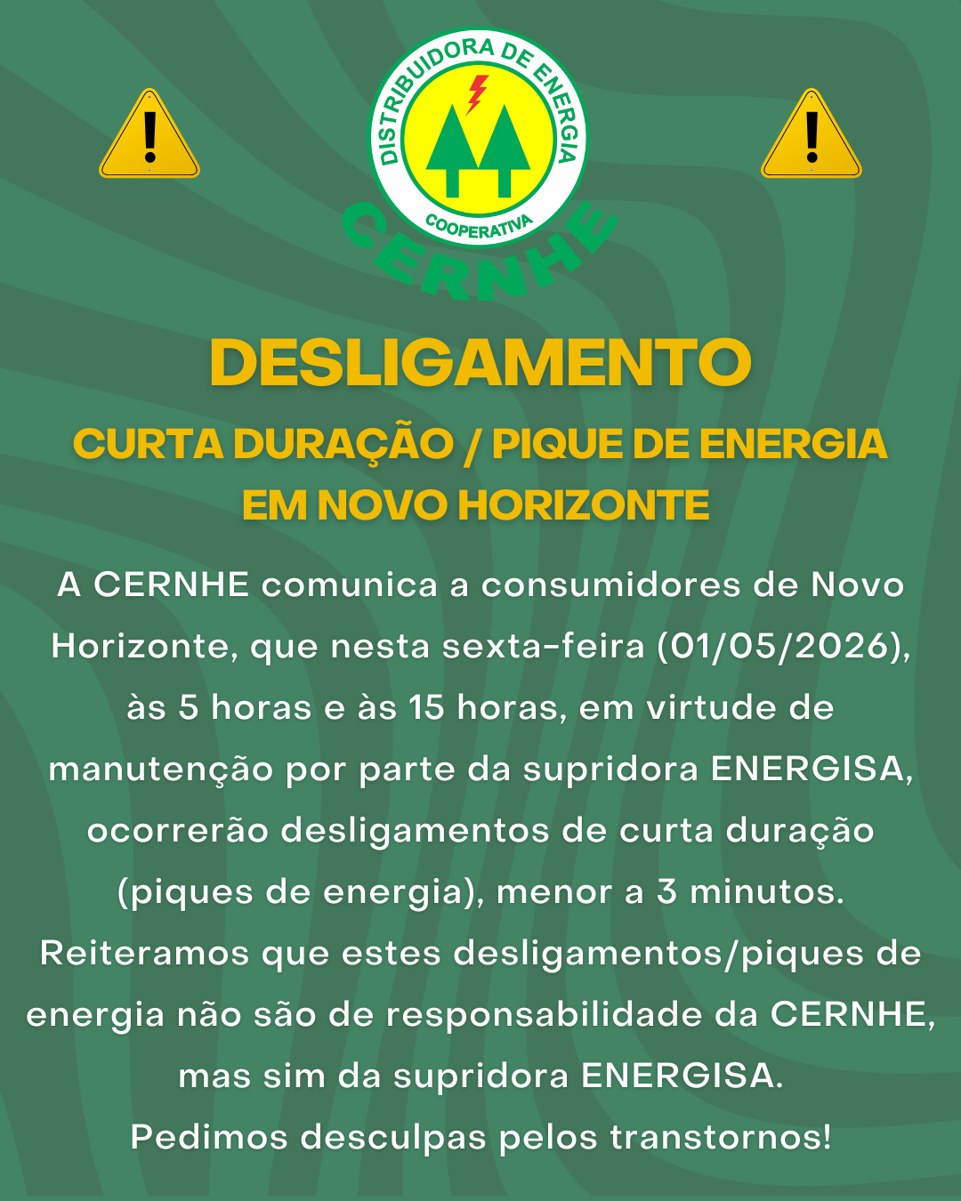 DESLIGAMENTO DE CURTA DURAÇÃO / PIQUE DE ENERGIA EM NOVO HORIZONTE