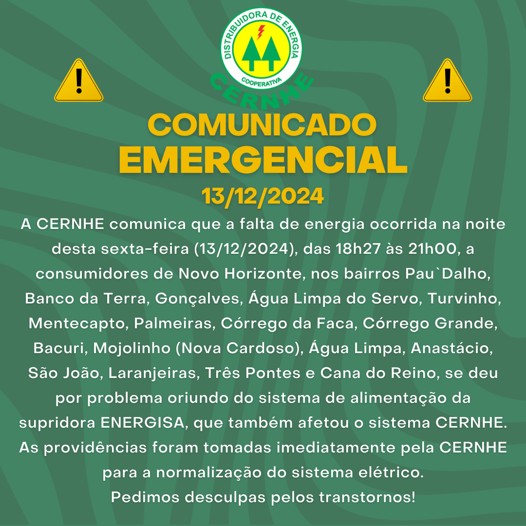 COMUNICADO EMERGENCIAL – 13/12/2024