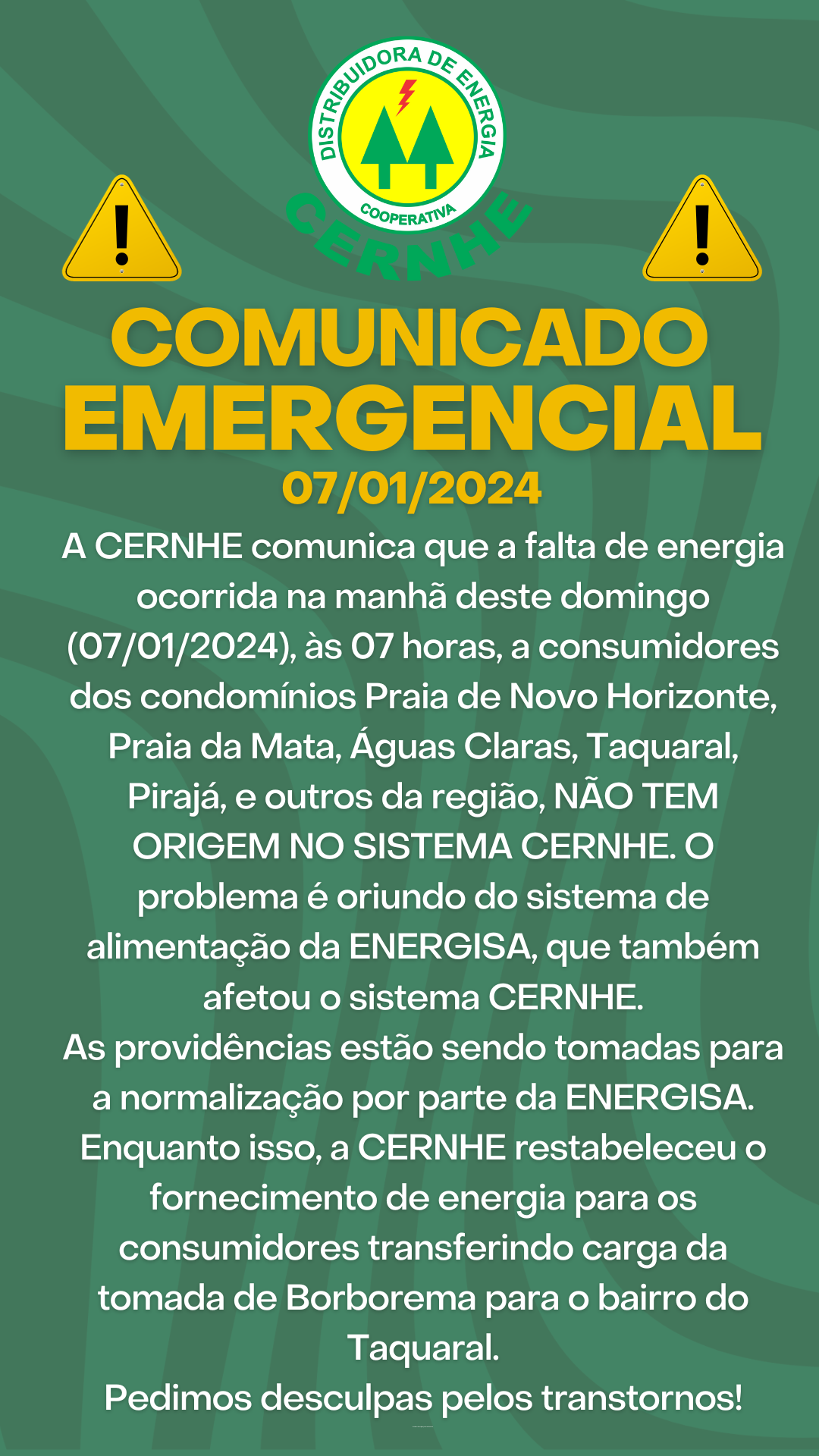 COMUNICADO EMERGENCIAL - 07/01/2024