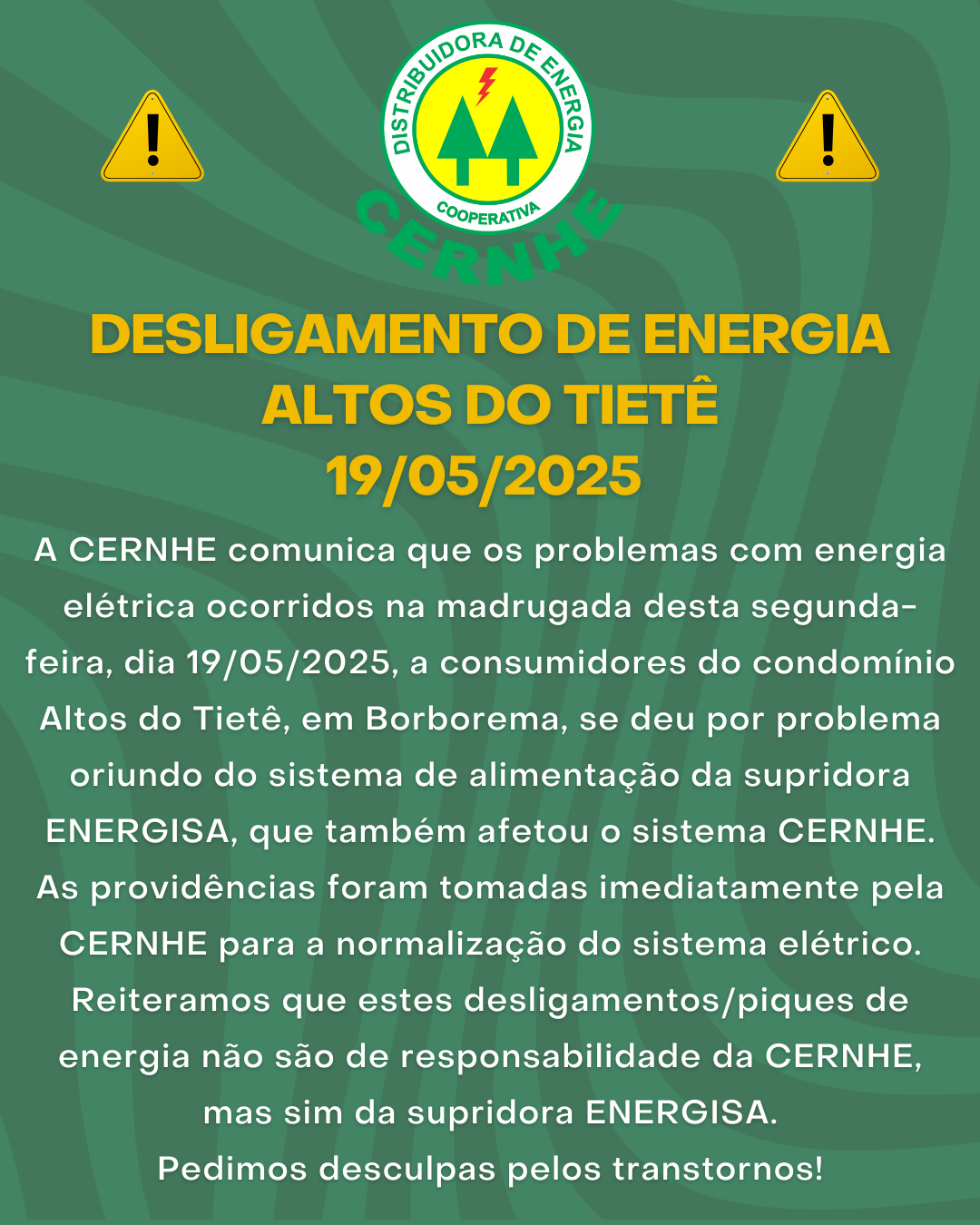 DESLIGAMENTO DE ENERGIA – ALTOS DO TIETÊ – 19/05/2025