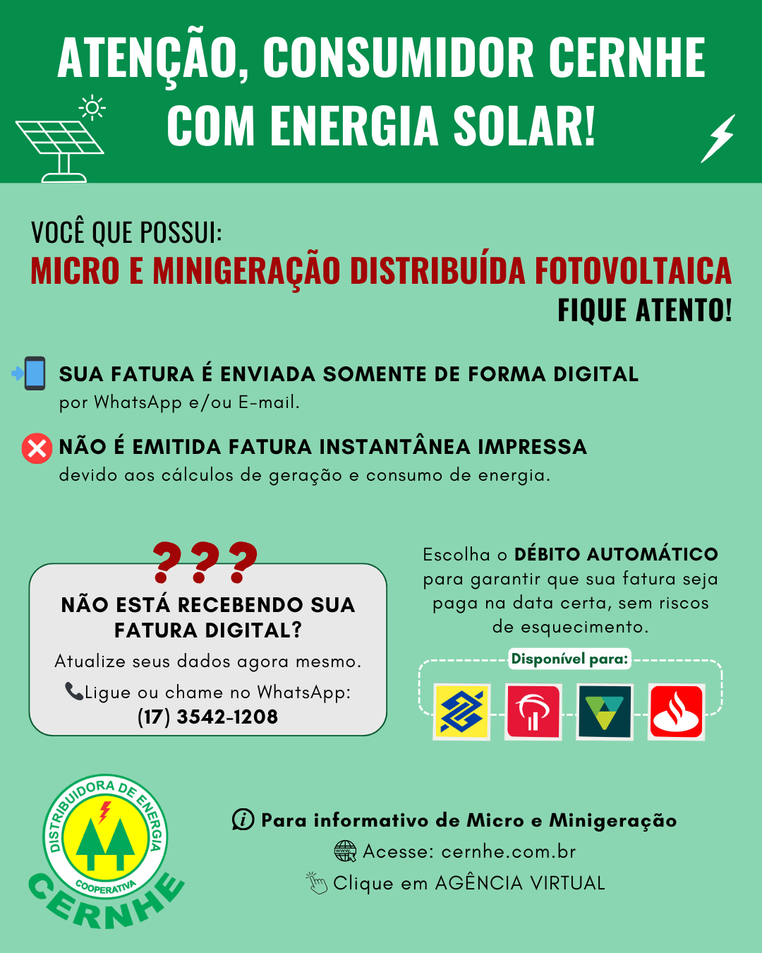 ATENÇÃO, CONSUMIDOR CERNHE COM ENERGIA SOLAR!
