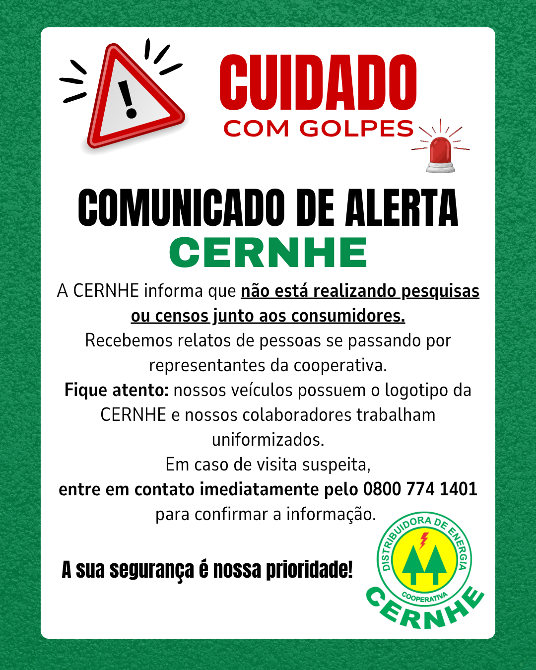 COMUNICADO DE ALERTA – CERNHE